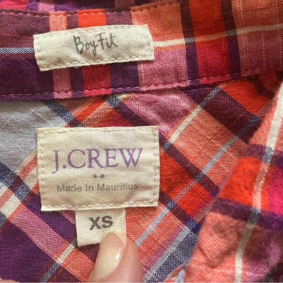 J crew shirt women XS boy fit orange plaid academia relaxed beach lightweight - Picture 4 of 4